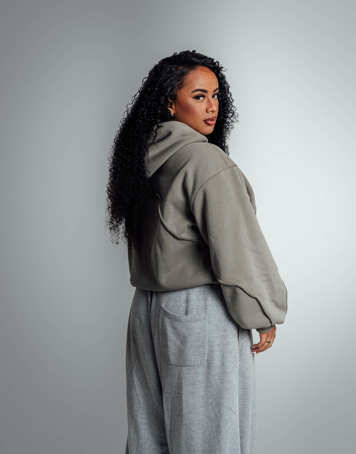 cropped hoodie taupe green