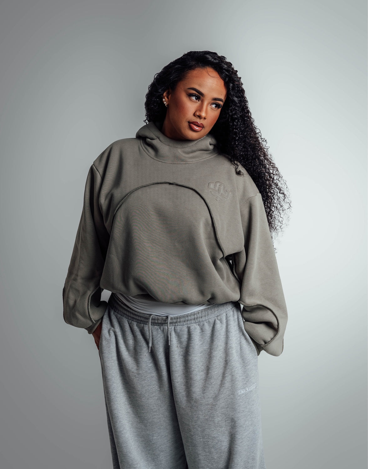 cropped hoodie taupe green